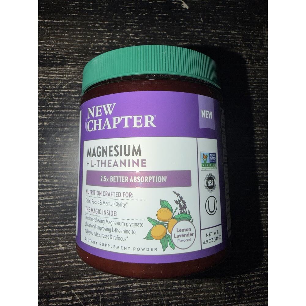 New Chapter Magnesium + L-Theanine Powder Lemon Lavender 4.9 oz Calm Focus Vegan